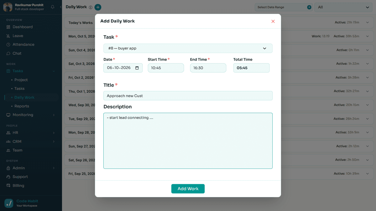 TrackHabit daily work