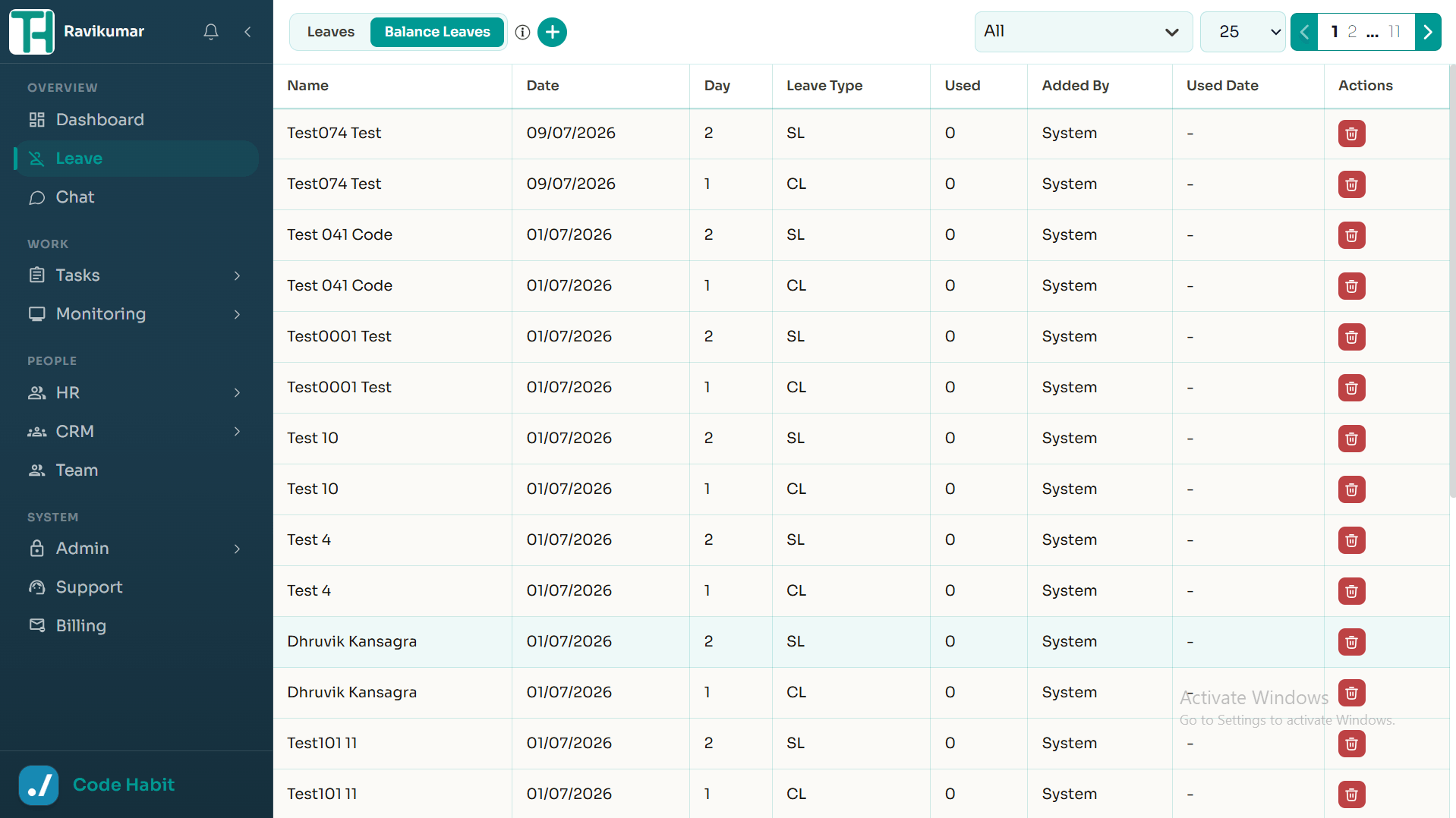 TrackHabit leave balance summary