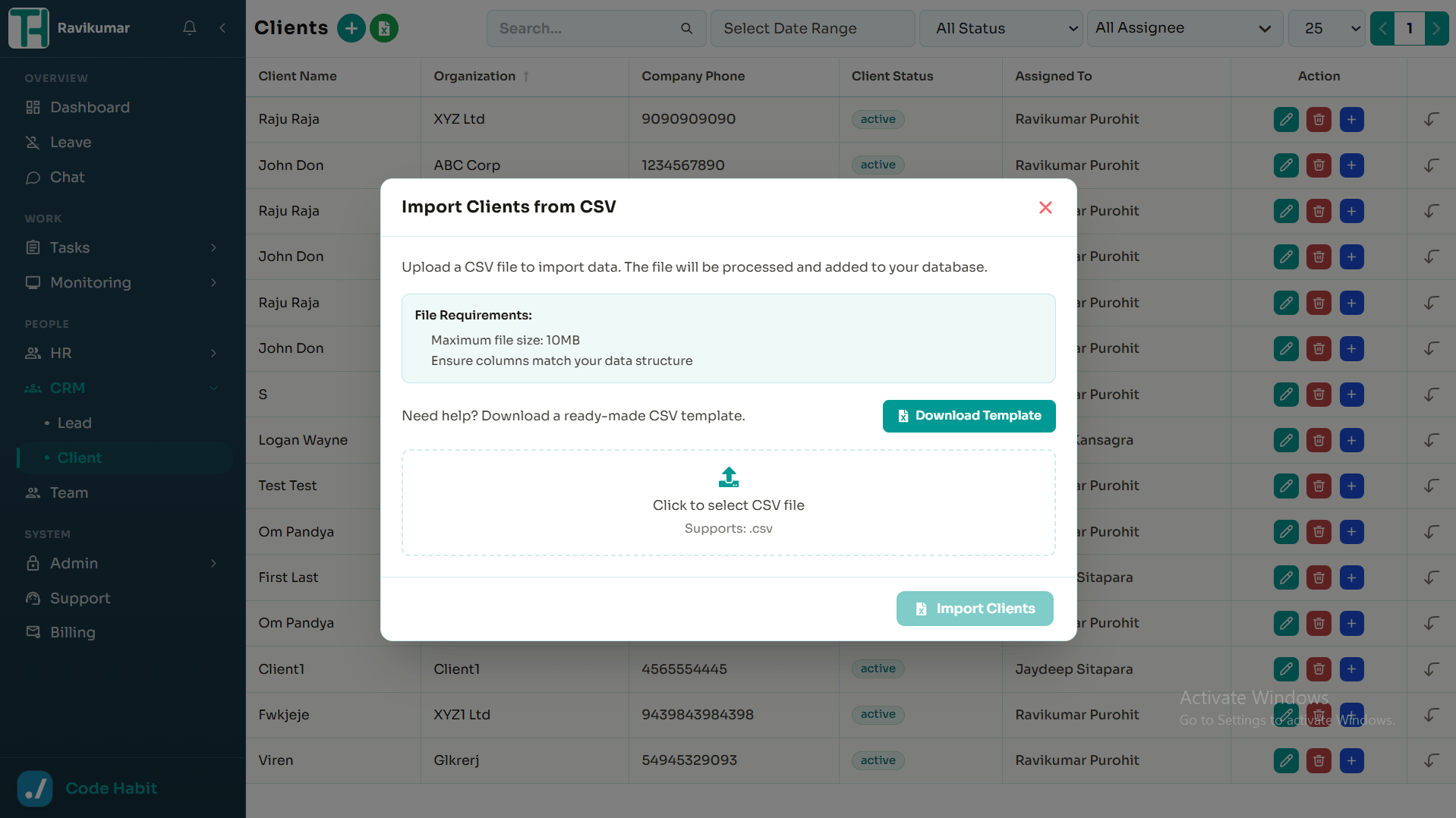 TrackHabit import leads and clients from Excel