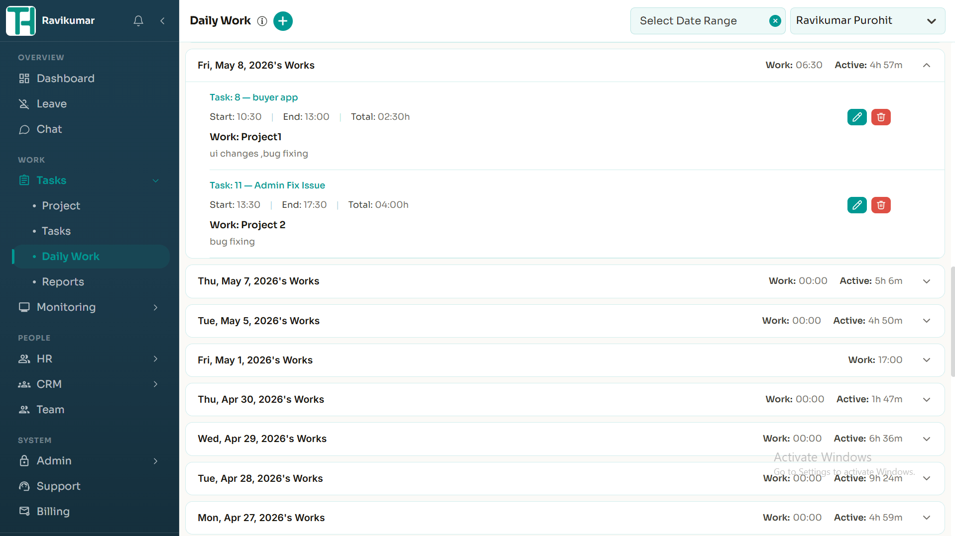 TrackHabit daily work